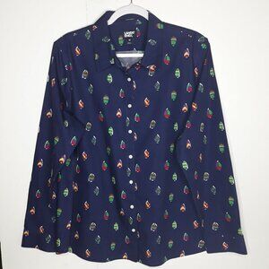 Lands' End Sailboat No Iron Supima Cotton Button Down 18 Nautical Novelty Unique